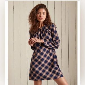 NWT! Superdry plaid sz 6 Woven Check Mini Dress flannel king sleeve dress. Cute!